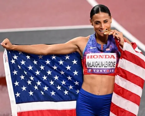 The American sprinter runs speediest women’s 400m in four decades to win gold medal
